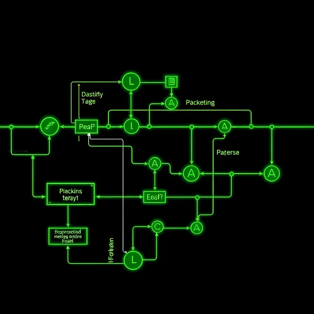 Technical schematic diagram of a business process flow with